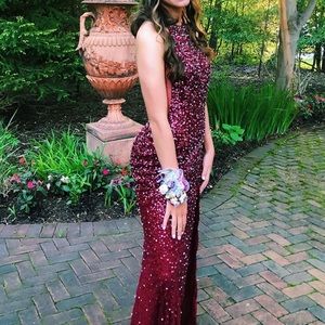 RARE JOVANI maroon beaded full length prom dress